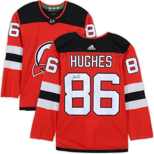 Jack Hughes - New Jersey Devils Autographed Red Adidas Authentic Jersey