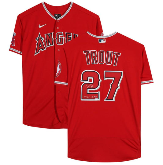 Mike Trout - LA Angels White Red Authentic Jersey inscribed "14, 16, 19 MVP"