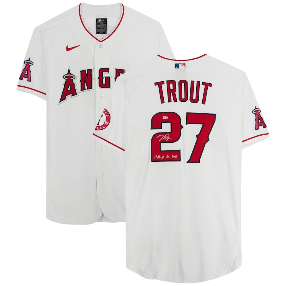 Mike Trout - LA Angels White Nike Authentic Jersey inscribed "14, 16, 19 MVP"