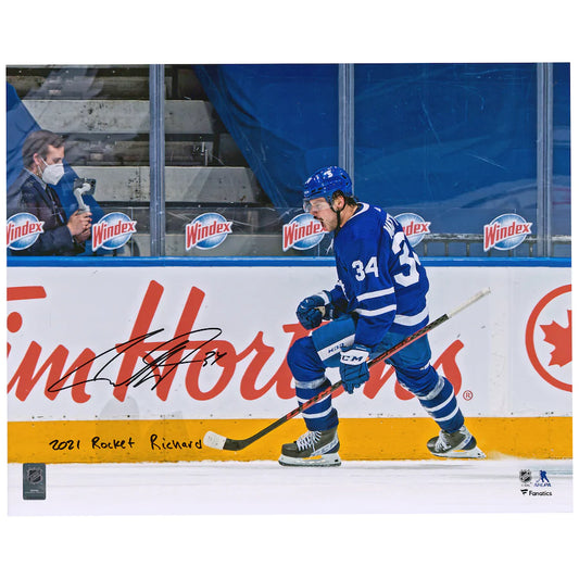 Auston Matthews - Toronto Maple Leafs Autographed 16" x 20" Goal Celebration Photograph with "2021 Rocket Richard" Inscription