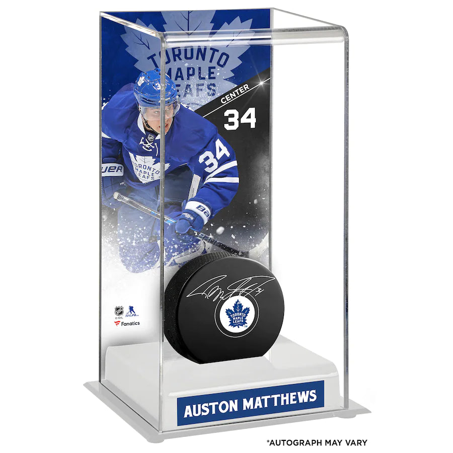 Auston Matthews - Toronto Maple Leafs Autographed Hockey Puck with Deluxe Tall Hockey Puck Case