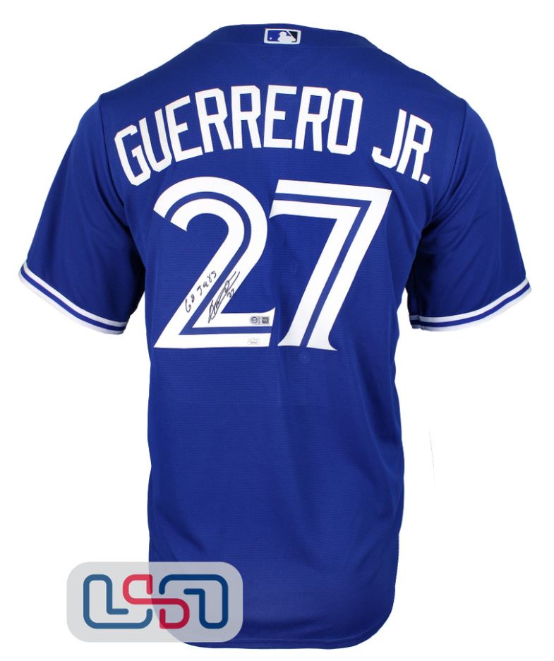 Vladimir Guerrero Jr - Toronto Blue Jays Blue Nike Jersey inscribed "Go Jays"